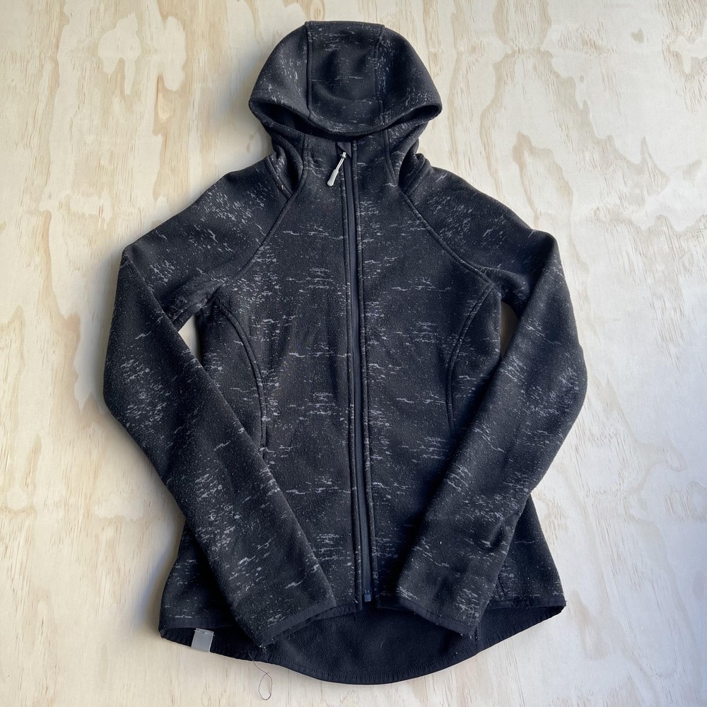 Bench Jacket Womens Small Black Fleece Hooded Full Zip Zippered Pockets Outdoor